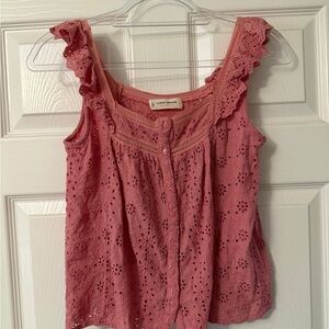 Lucky Brand Pink Eyelet Tank Top Ruffle Strap Size S